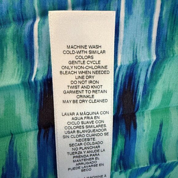 NWT Chico's Pleated Maxi Skirt Med Sz 1 (8) Long Silky Blue Green Teal Ikat Art - Picture 9 of 13